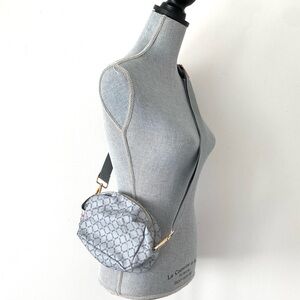 Vogshow Patterned Light Gray Round Crossbody Bag with Gold Hardware
